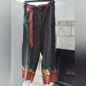 Anthropologie Black and Red Patterned Wide Leg Pants